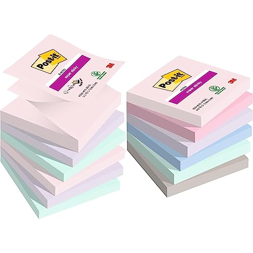 Post-it Super Sticky Z-Notes Soulful Collection & Super Sticky Notizen, Soulful, Packung mit 6 Blöcken, 90 Blatt pro Block von Post-it