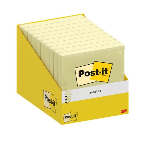 Post-it Z-Notes, Kanariengelb, 76 mm x 76 mm, 100 Blatt/Block, 1 Block/Packung, Kartonpackung von Post-it