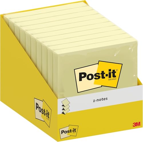 Post-it Z-Notes, Kanariengelb, 76 mm x 76 mm, 100 Blatt/Block, 1 Block/Packung, Kartonpackung von Post-it