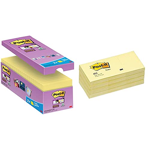 Post-it gelbe Haftnotizen (16er Pack Sticky Notes, gelbe Klebezettel und Haftnotizzettel, 76 x 76 mm) & Post-it Haftnotizen 653E 51 x 38 mm gelb 12 Blöcke à 100 Blat von Post-it