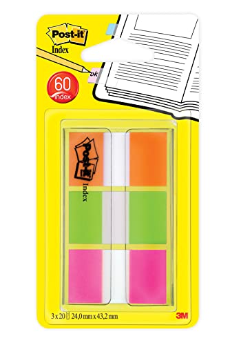 Post-it Index 680-OLP, 25,4 x 43,2 mm, orange, limonengrün, pink, 3 x 20 Haftstreifen von Post-it