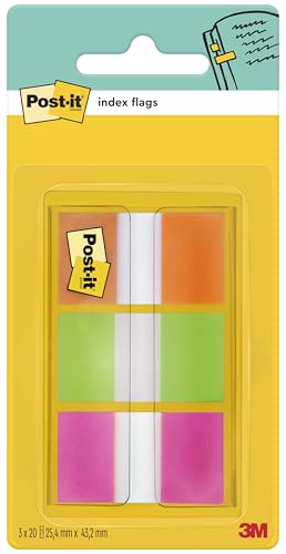 Post-it Index Haftstreifen, Standard, Orange, Rosa und Grün, 60 Haftstreifen 25.4 mm x 43.2 mm - Markierungsstreifen für Dokumente und Notizen von Post-it