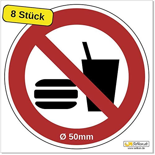 Aufkleber"Essen und Trinken verboten" DIN ISO 7010, Premiumqualität Ø 50 mm (8 Stück) von Poster38