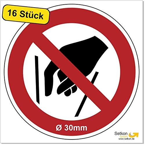 Aufkleber"Hineinfassen verboten" DIN ISO 7010, Premiumqualität Ø 30 mm (16 Stück) von Poster38