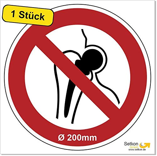 Aufkleber "Keine Implantate aus Metall" DIN ISO 7010, Premiumqualität Ø 200 mm (1 Stück) von Poster38