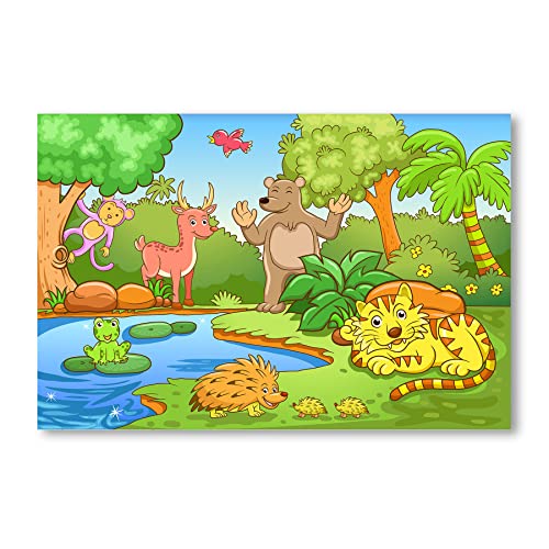 Postereck - 2666 - Kinderzimmer, Tier Wald See Bär Tiger Frosch Affe - Kinder Kinderzimmer Kinderbild Wandposter Fotoposter Bilder Wandbild Wandbilder - Poster - 4:3-81,0 cm x 61,0 cm von Postereck