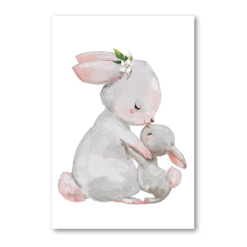 Postereck - 3606 - Süßes Hasen Poster Kinderzimmer | Hasen Mutter & Hasen Kind |Kinderzimmer Deko für Jungen und Mädchen | Hasen Kinderbild Wandposter - Poster - DIN A2-42,0 cm x 59,4 cm von Postereck