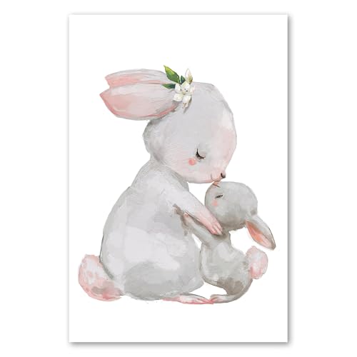 Postereck - 3606 - Süßes Hasen Poster Kinderzimmer | Hasen Mutter & Hasen Kind |Kinderzimmer Deko für Jungen und Mädchen | Hasen Kinderbild Wandposter - Poster - DIN A3-29,7 cm x 42,0 cm von Postereck