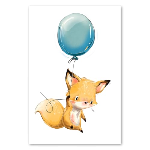 Postereck - 3617 - Kinderzimmer, Fuchs Tier Luftballon Fliegen - Kinder Kinderzimmer Kinderbild Wandposter Fotoposter Bilder Wandbild Wandbilder - Poster - DIN A3-29,7 cm x 42,0 cm von Postereck