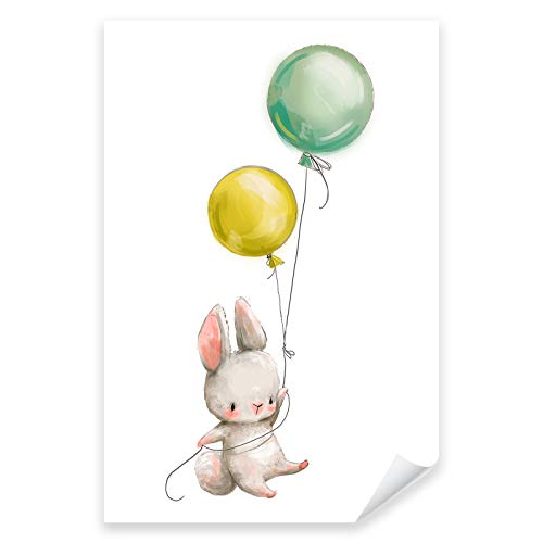 Postereck - 3618 - Süßer Hase mit Ballon Leinwand Kinderzimmer | Hase mit Luftballons |Kinderzimmer Deko für Jungen und Mädchen | Hasen Kinderbild Leinwand - Leinwand - 40,0 cm x 30,0 cm von Postereck