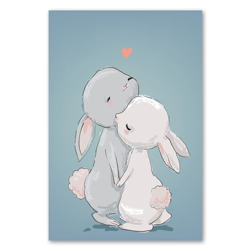 Postereck - 3945 - Kinderzimmer, Kuscheln Paar Hase Süss Herz - Kinder Kinderzimmer Kinderbild Wandposter Fotoposter Bilder Wandbild Wandbilder - Poster - 3:2-91,0 cm x 61,0 cm von Postereck
