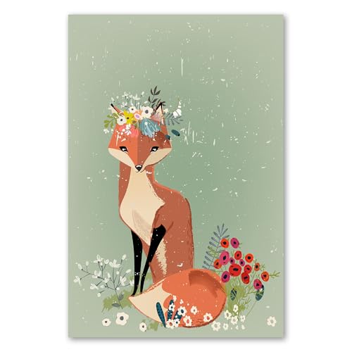 Postereck - 3981 - Kinderzimmer, Fuchs Blumen Tier Süss Wald - Kinder Kinderzimmer Kinderbild Wandposter Fotoposter Bilder Wandbild Wandbilder - Poster - DIN A4-21,0 cm x 29,7 cm von Postereck