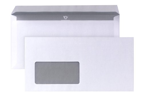 POSTHORN Briefumschlag DIN lang (1000 Stück), haftklebender Briefumschlag mit Fenster, weiße Briefumschläge mit grauem Innendruck für Sichtschutz, 110 x 220 mm, 80g/m² von Posthorn