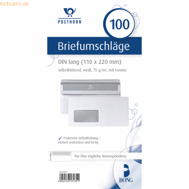 Posthorn Briefumschlag 02220617 DIN lang mit Fenster selbstklebend 75g von Posthorn