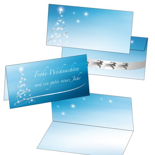 50 Klappkarten Weihnachtskarte silber-star Weihnachtsbaum mit Umschlag Format DIN lang 2001 von Postkarten-Style
