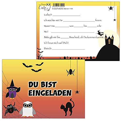 Postkarten-Style 6 Stück Einladungskarten Spider - Eulen DU bist eingeladen 1136-6 von Postkarten-Style