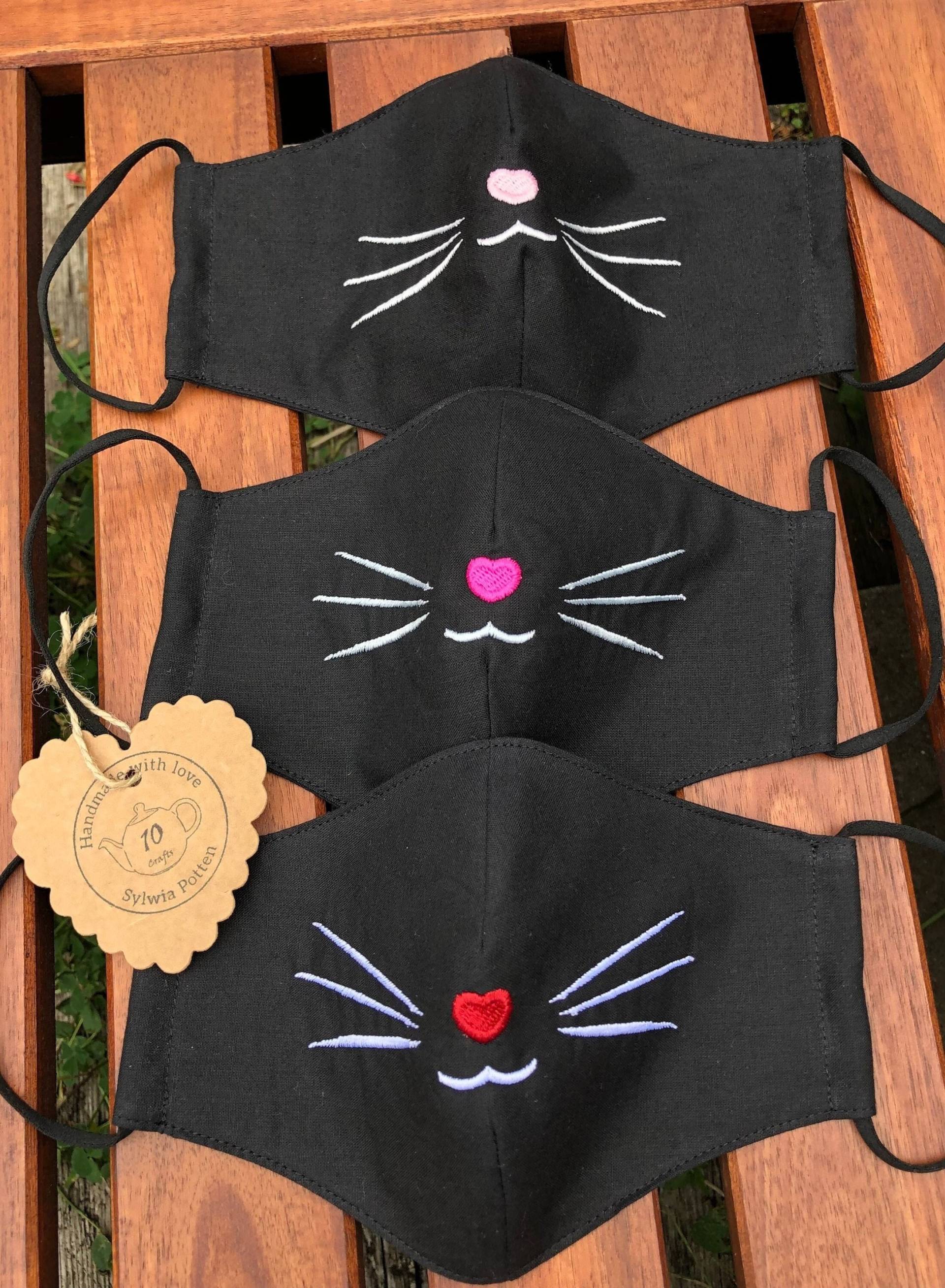 Katzen Gesicht Bestickte Gesichtsmaske, Schnurrhaare Gesichtsmaske Katzen Gesicht Bestickte Gesichtsmaske, Schnurrhaare Gesichtsmaske von Pot10Crafts