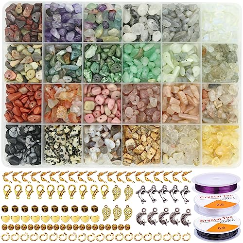 24 Farben Perlen aus natürlichen Edelsteinen, zerkleinert, unregelmäßig, 5 – 7 mm, 1440 Stück, durchbohrte Perlen für Gleichgewicht der Herstellung (Stil 2) von Potosala