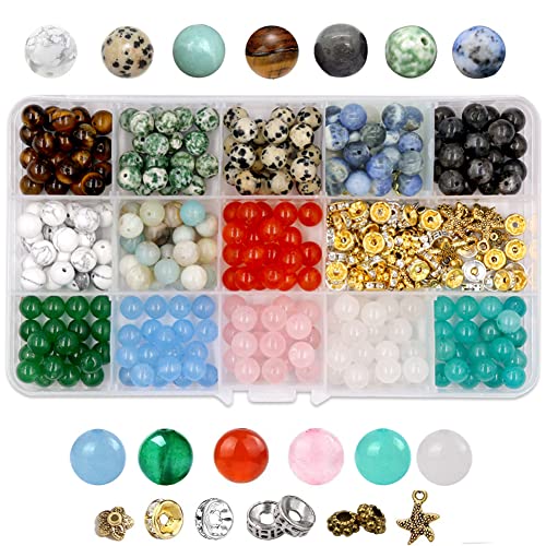 Potosala 260 Stück 8 mm natürliche Edelsteinperlen Howlith Perlen lose Naturperlen 115 Stück Pandents mit Kristallkette zur Schmuckherstellung von Potosala