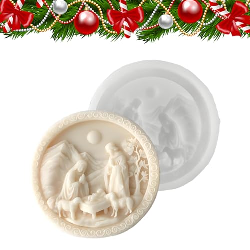 Krippenform, Jesus Geburt Kerzenform, 3D Runde Silikon Form Einfache Entformung Weihnachtsform Für Gips Seife Schokolade Fondant Backen Epoxidharz Gips Bastelprojekte Krippenform, Jesus Geburt Kerzenform, 3D Runde Silikon Form Einfache Entformung Weihnachtsform Für Gips Seife Schokolade Fondant Backen Epoxidharz Gips Bastelprojekte von Poupangke