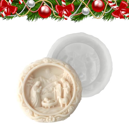 Krippenformen Für Epoxidharz - Jesus Geburt Kerzenform,3D Runde Easy-Release Silikonform Weihnachtsform Für Resin Fondant Gips Seife Schokolade Handwerk DIY Deko von Poupangke