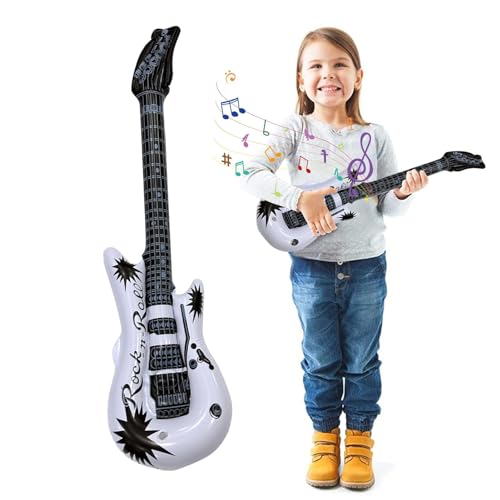 Poupangke Aufblasbare Gitarren für Kinder,Gitarrenballon, Aufblasen von Gitarreninstrumenten, Lustiges aufblasbares Gitarrenspielzeug, Partydekorationen, aufblasbare Party-Requisiten, Musikinstrument, von Poupangke