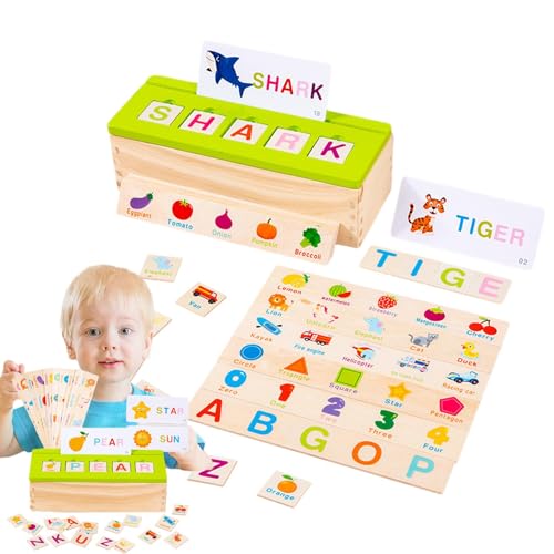 Poupangke Montessori Holzspielzeug, Farbsortierboxen - Passende Wissensklassifizierungsbox aus Holz,Farbform-Vokabular-Vorschul-Lernspielzeug, passende Blöcke, sensorische Sortierbox für Kinder ab 3 von Poupangke