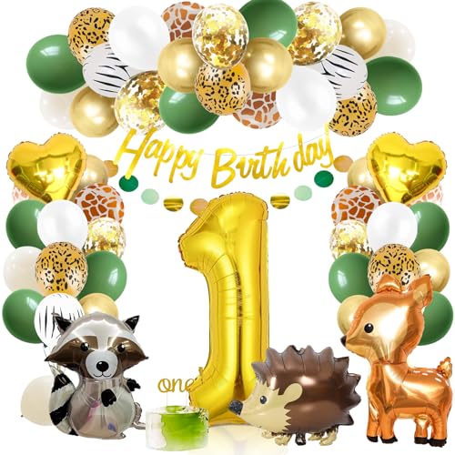 Geburtstag deko 1 Jahr, Geburtstagsdeko 1 Jahr Mädchen, Kindergeburtstag deko mit Safari Luftballons 1. Geburtstag Mädchen Junge Wild One Geburtstag deko Safari Erster Geburtstagsdeko von PousXiyor