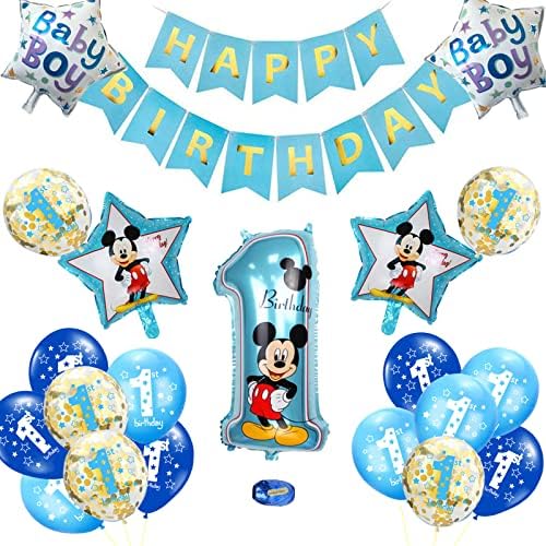 Luftballon 1. Geburtstag Blau,Themed Geburtstag Dekorationen, Riesen Folienballon Zahl 1, Luftballon Zahlen Geburtstagsdeko, Happy Birthday Banner, Luftballon 1. Geburtstag Blau von PousXiyor