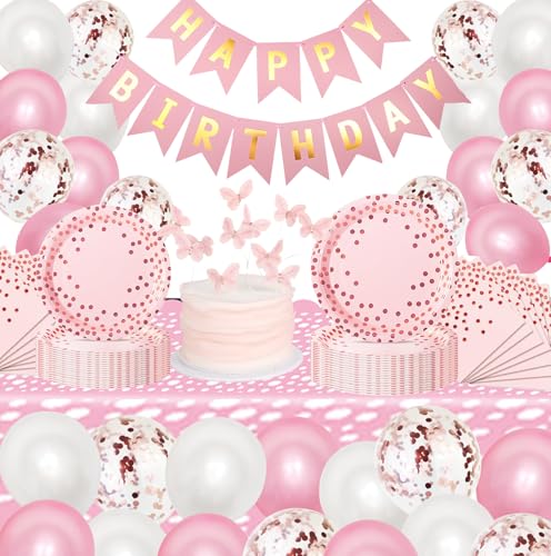 Party Besteck für Kindergeburtstag,131 Stück Rosa Mouse Motto-partygeschirr Besteck Set, Geburtstags Geschirr Mädchen Set Luftballons Servietten Pappteller Pappbecher Tischdecke(für 10 Kinder) von PousXiyor