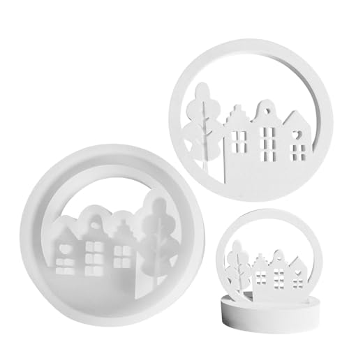 Haus-Harzform, Haus-Silikonformen für Epoxidharz | Haus Baum Kreis Formen | Haus Ornament Formen | Haus Ornament Formen, Kunst Haus Silikonform, von Povanjer
