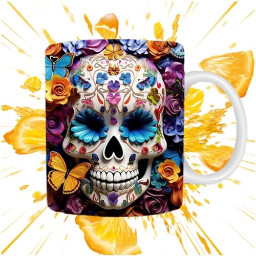 Povanjer Lustige Kaffeetasse, Totenkopf und Blumen mit flachem Effekt | tragbare Kaffeetasse mit Totenkopf in lebendigen Farben, Keramik-Teetasse für Kaffee Tee Povanjer Lustige Kaffeetasse, Totenkopf und Blumen mit flachem Effekt | tragbare Kaffeetasse mit Totenkopf in lebendigen Farben, Keramik-Teetasse für Kaffee Tee von Povanjer