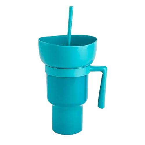 Snack-Becher Mit Strohhalm Und Schüssel - Snack- Und Getränkebecher, Auslaufsicherer Popcorn Cup, Stadium Tumbler Popcorn Cup Snack Cup, 2-in-1 Snackbecher Mit Strohhalm, Tumbler Popcorn Becher von Povanjer