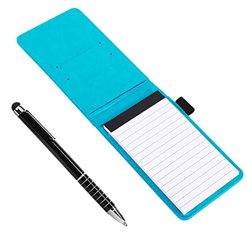 Povhhee 2 Teiliges Mini Notizblock Halter Set mit Stift Metall Stift Ohne Notizbuch NachfüLlungen (Blau) von Povhhee