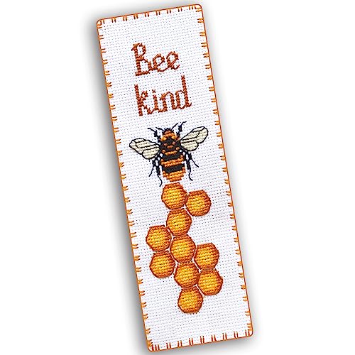 Povitrulya "Bee Kind" Kreuzstich-Lesezeichen-Set – DIY-Stickset für Erwachsene mit Papiermuster, 16-fädiger Aida-Leinwand und vorsortierter Zahnseide von Povitrulya