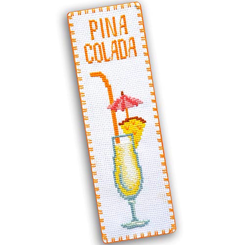 Povitrulya Kreuzstich-Lesezeichen-Set "Piña Colada" – Stickerei-Set für Cocktail-Rezeptbuch von Povitrulya