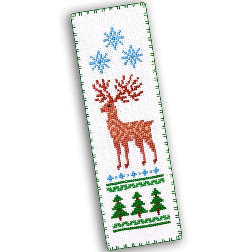 Povitrulya Kreuzstich-Lesezeichen-Set Winterhirsch – DIY Stickset mit Rentier und Schneeflocken – handgemachtes Weihnachts-, Neujahrsgeschenk von Povitrulya