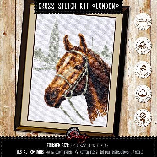 Povitrulya Kreuzstich-Set "London" – Stickset mit braunem Pferd mit Zählmuster von Povitrulya