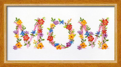 Povitrulya Kreuzstich-Set "Mom" – DIY-Stickset mit Papiermuster, vorsortierter Zahnseide und leerer Aida-Leinwand, 14-fädig, handgefertigtes Muttertagsgeschenk von Povitrulya