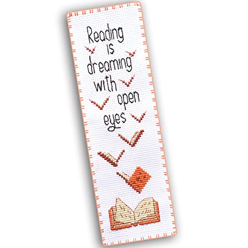 Povitrulya "Reading is Dreaming" – Stickset für DIY-Lesezeichen – Kreuzstich-Set für Erwachsene mit Papiermuster, 16-fädiger Aida-Leinwand und vorsortierter Zahnseide von Povitrulya