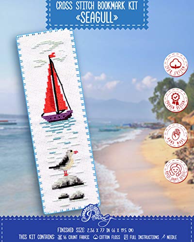 Povitrulya Seagull Kreuzstich-Lesezeichen – Strand-Stickerei-Set mit Papiermuster, 16-fädiger Aida-Stoff und vorsortierter Zahnseide von Povitrulya