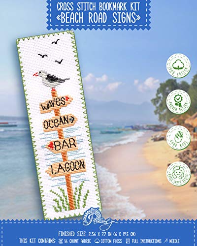 Strandschilder Kreuzstich-Lesezeichen – Küstenholzschilder Stickset mit Papiermuster, Aida-Stoff mit 16-fädigem Aida-Stoff und vorsortiertem Zahnseide von Povitrulya