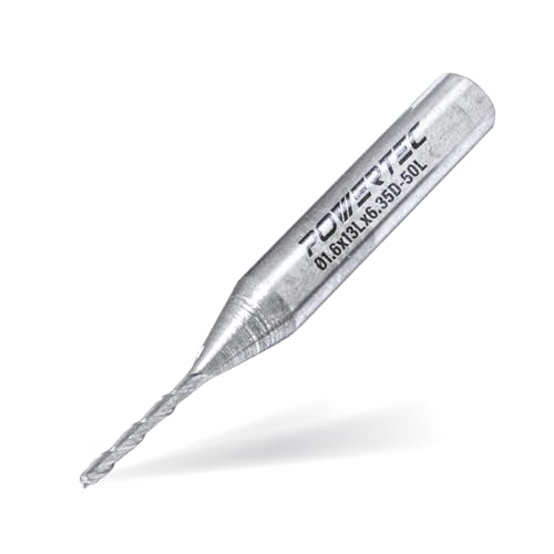 POWERTEC 1/16 Zoll Aufwärtsschneiden-Spiralbohrer, Hartmetall-Routerbohrer mit 1/2 Zoll und 2 Zoll langer Schnittlänge. Geeignet für von PowerTec