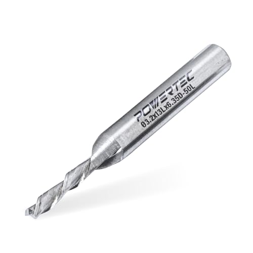 POWERTEC 1/8 Zoll Abwärtsschneide-Spiralbohrer mit 1/4-Zoll-Schaft Hartmetallfräser, Schnittlänge 1/2 Zoll und 2 Zoll lang von PowerTec