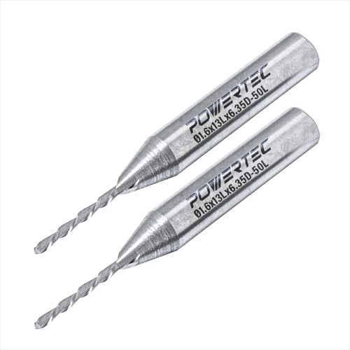 POWERTEC 73038-P2 1/16 Zoll Abwärtsschnitt-Spiralfräser, Hartmetallbohrer mit 1/4-Zoll-Schaft mit 1/2 Zoll Schnittlänge und 2 Zoll (0,65 cm) von PowerTec