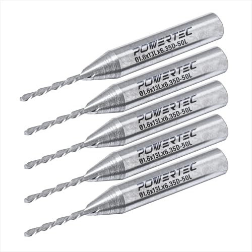 POWERTEC 73038-P5 1/16 Zoll Abwärts Cut Spiralfräser-Bit, Hartmetall-Routerbohrer mit 1/4-Zoll-Schaft mit 1/2 Zoll Schnittlänge und 2 von PowerTec