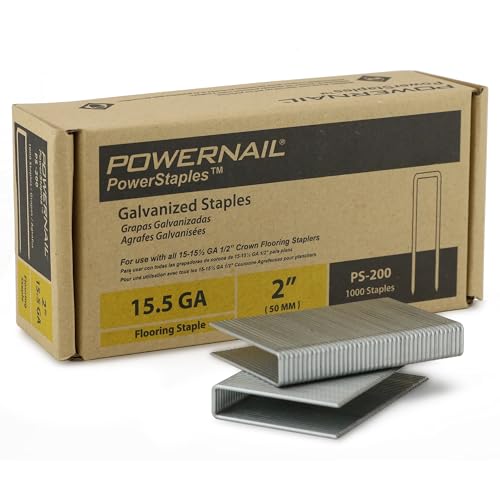 Powernail PS200 Heftklammern, 15,5 Gauge, 5,1 cm Länge, 1,27 cm Krone, Hartholz, Bodenbelag, verzinkt, 1000 Stück von Powernail