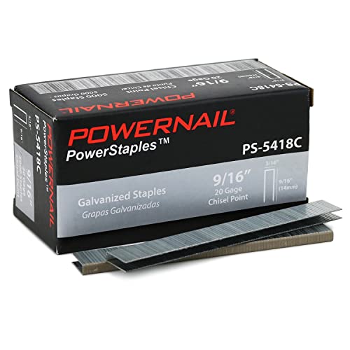 Powernail PS5418C 20 Gauge 3/16 Zoll Krone 9/16 Zoll Länge Meißelspitze kollektionierte verzinkte Heftklammern zur Befestigung von Teppichen und Polstern (Box mit 5000 Stück) von Powernail