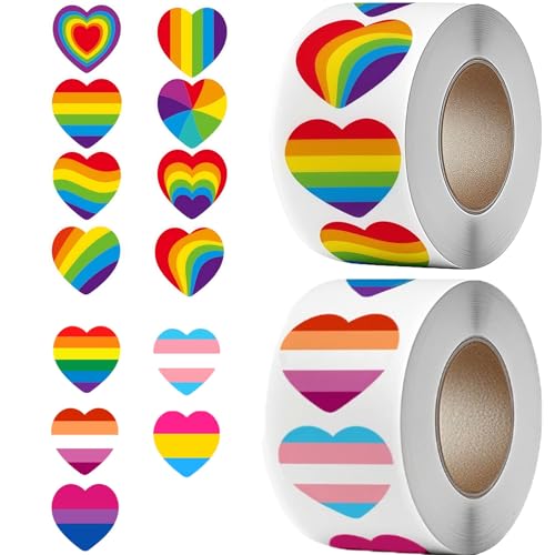 Powerruif 2 Set of Pride Stickers Roll, Regenbogen Sticker Aufkleber Rolle Events Regenbogenflagge für Partydekoration Wasserfest Homosexuelle Regenbogenaufkleber Rainbow LGBT Zubehör von Powerruif