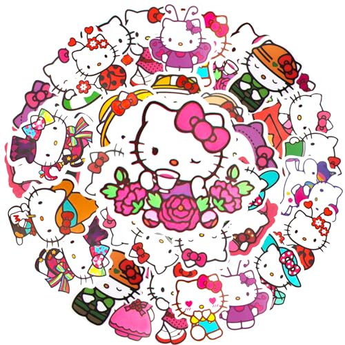 Aufkleber Katzen Kinder, 100 Stück Hello Kitty Sticker Set, Wasserfest Kawaii Katzensticker, DIY katzenstickers, Bulk-Aufkleber Graffiti Cat für Kindergeburtstag Mitgebsel Festival Party Deko von Powmag